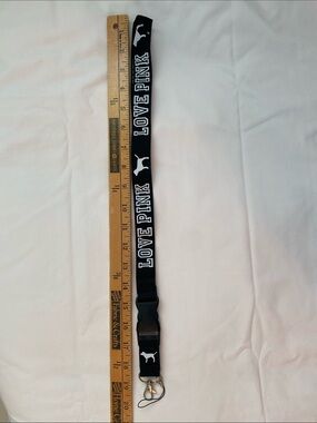 PINK Victoria's Secret Black 'LOVE PINK' Lanyard with White Dog Logo